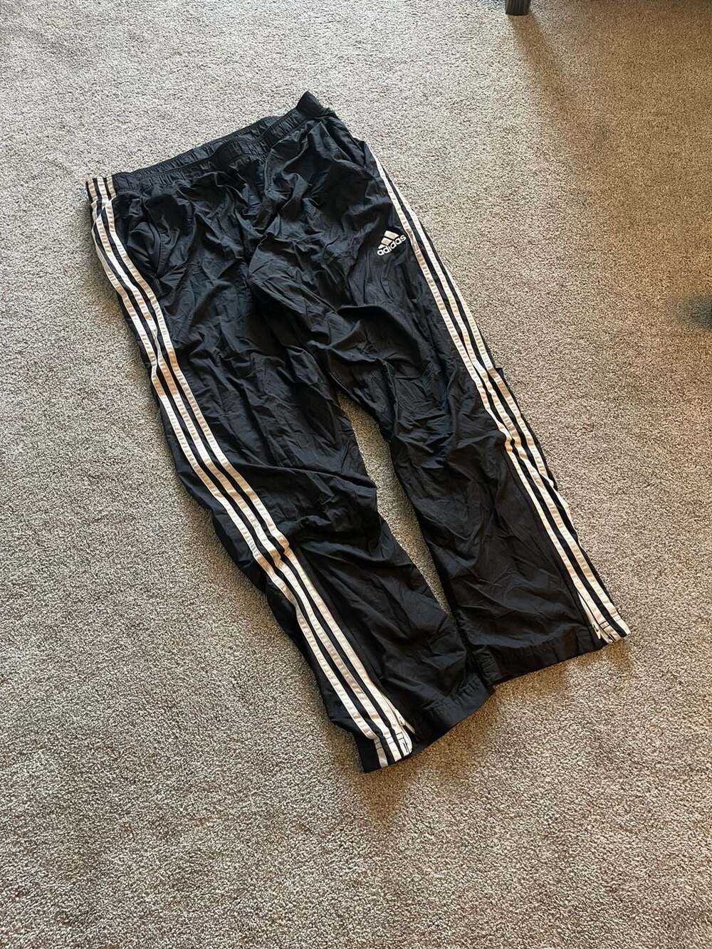 Adidas Vintage Black and White 3-Stripe Windbreaker Track Pants with Ankle Zips